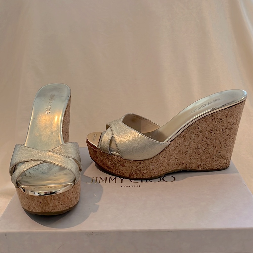 Jimmy Choo Metallic Cork Wedge Sandals